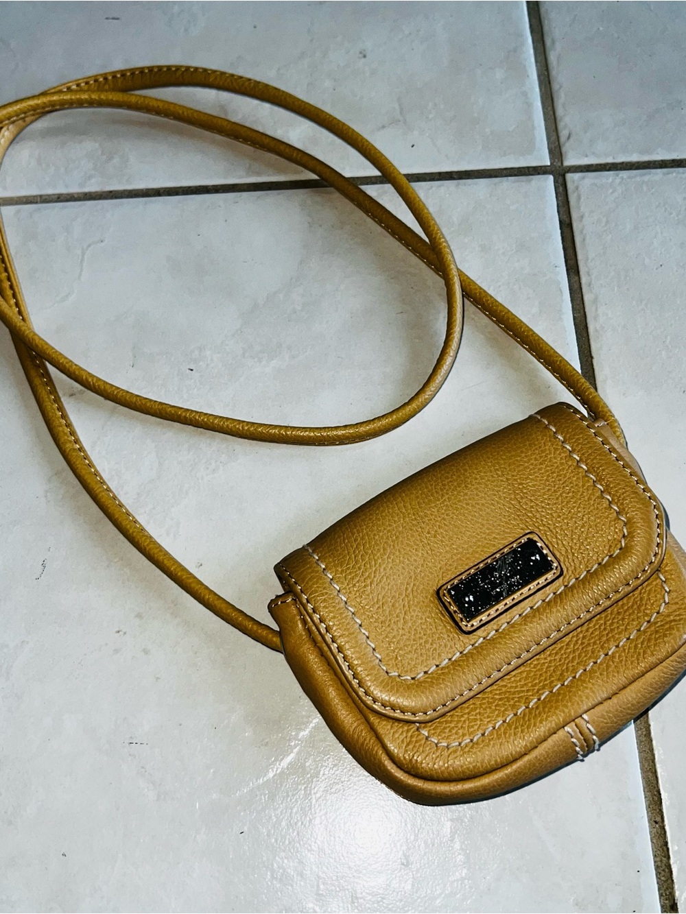 Tignanello Mustard Tan Leather Mini Crossbody